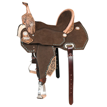 16 In Hilason Flex Tree Western Horse Buckstitch Floral Trail Barrel American Leather Saddle Brown